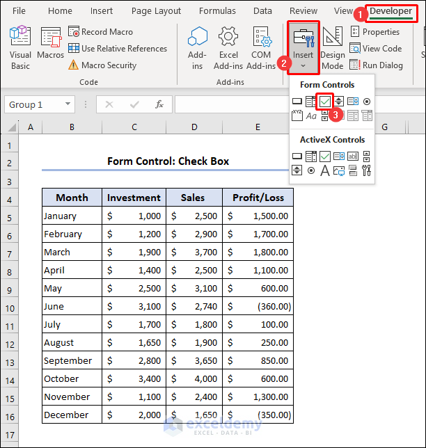 Select Check Box from Form Controls