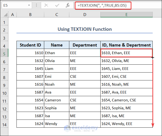 Texts Joined with TEXTJOIN Function