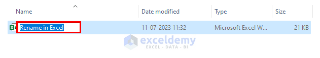 Excel file name is in editable mode