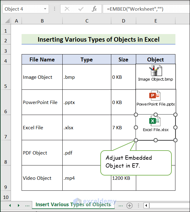 Insert Excel File as an Object in Excel
