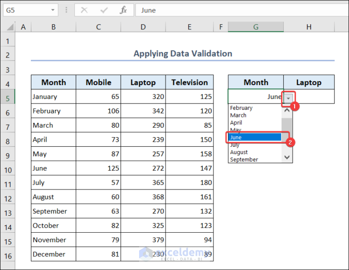 List Created by Data Validation with Excel