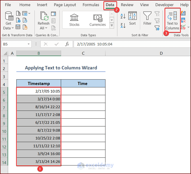 Selecting Text to Columns Option