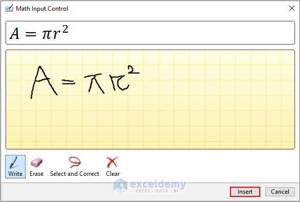 26- drawing the equation in math input control dialog box