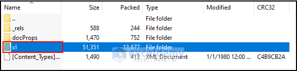 26- opening the xl folder of the zipped folder