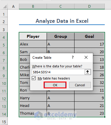 Creating Excel table