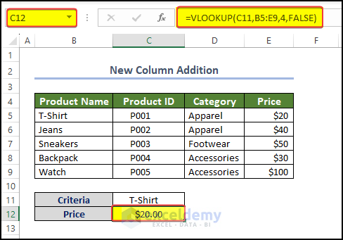 Rectifying the formula to fit for correct column index