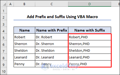 Added suffixes using VBA macro