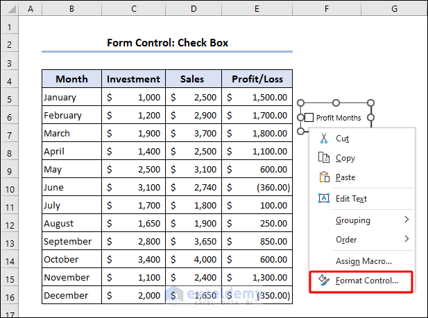 Assign Control for the Check Box