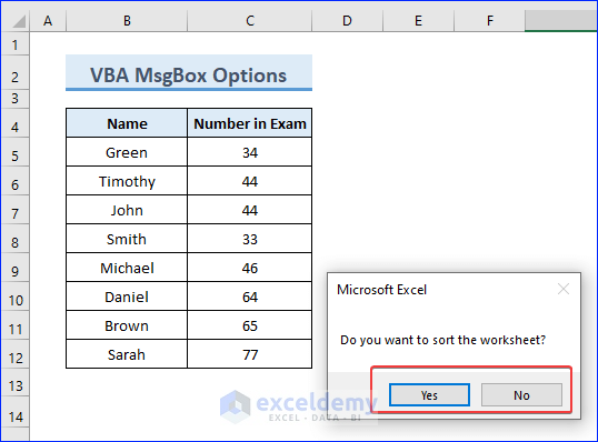 Excel VBA MsgBox with Yes-No Option