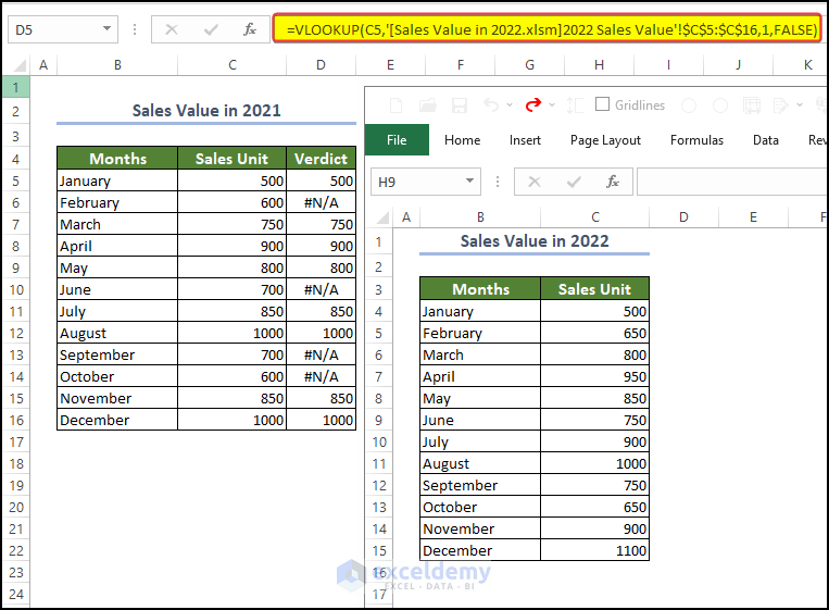 Comparing values of worksheet side by side using the VLOOKUP function