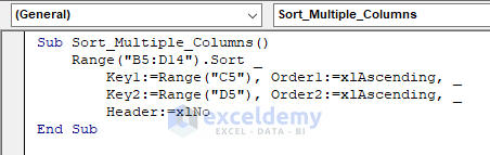 Insert code to sort with multiple columns