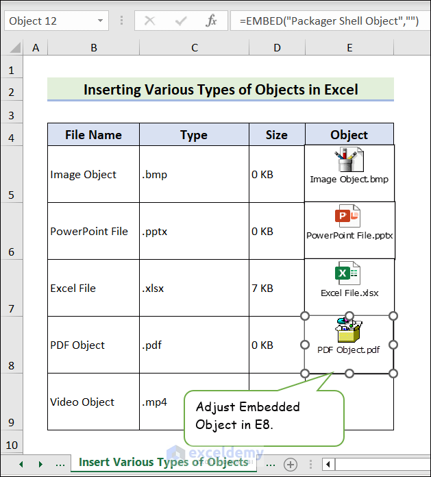 Insert PDF File as an Object in Excel