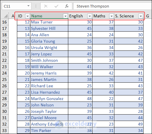 column headers are visible in place of column headings in excel