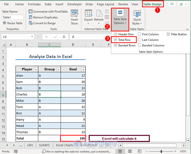 Application of Excel tables