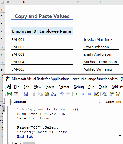 Copy and paste cell values using Excel VBA Range function