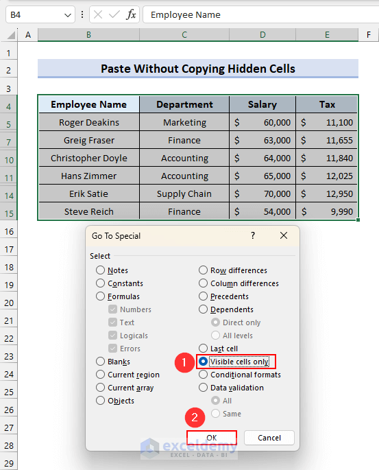 Selecting the Visible Cells Only