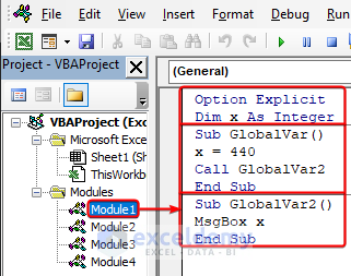 Accessing global variables from different sub