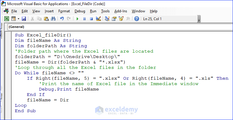 VBA Code to Loop Through Excel Files in folder by Dir Function