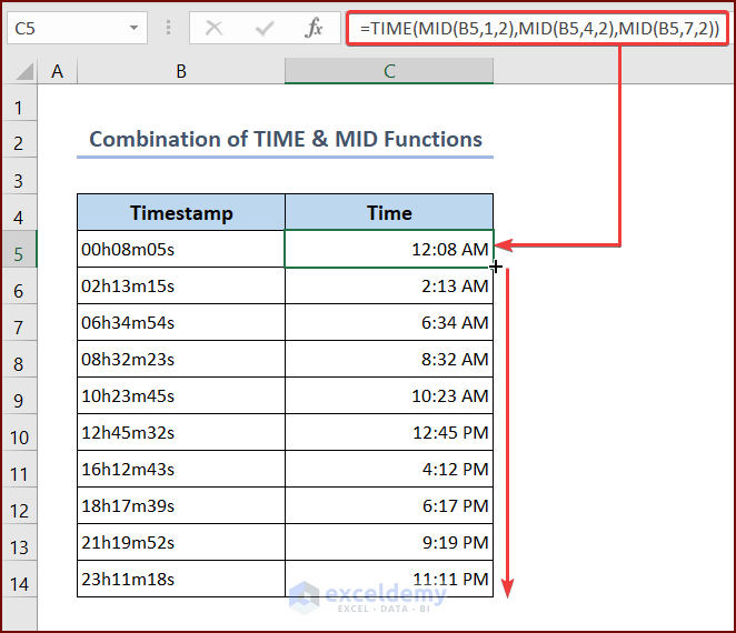 Combining TIME and MID Functions