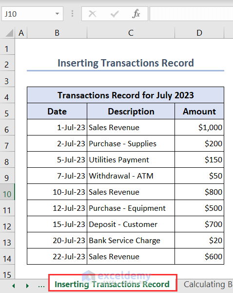 Inserting transactions record to perform three way reconciliation in Excel