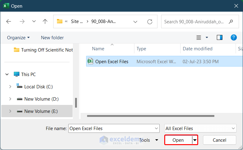 Opening Excel Files Using Windows Explorer