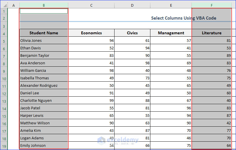 Output of Selecting Columns Using VBA Code