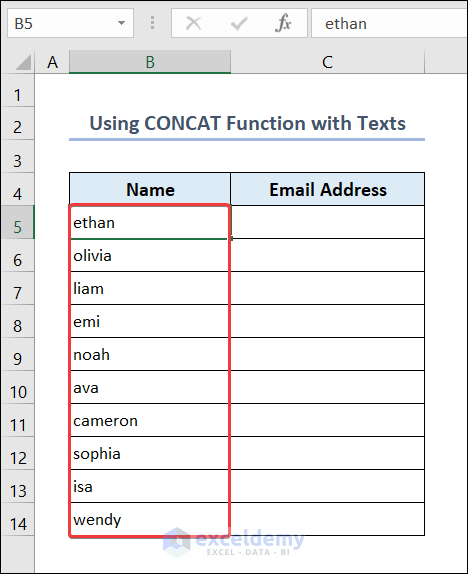 Use CONCAT Function with Texts