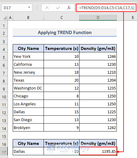 Using TREND function to get non linear interpolation in Excel