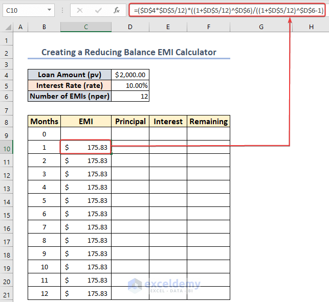Using the Mathematical formula to calculate EMI