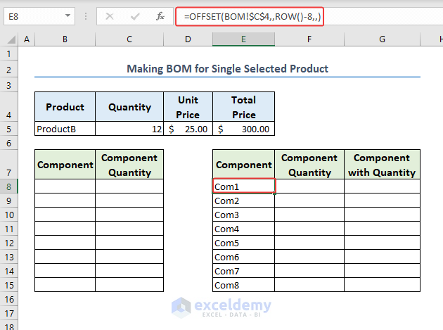 bringing component names from another sheet