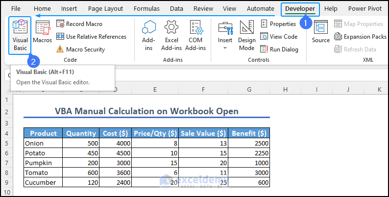 How to open visual basic in Excel