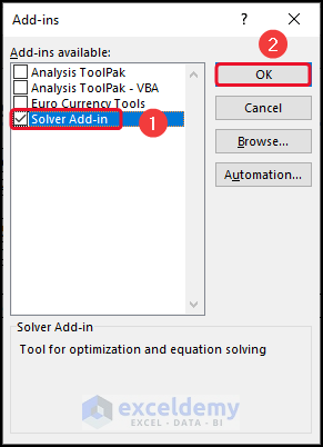 Selecting Solver Add In