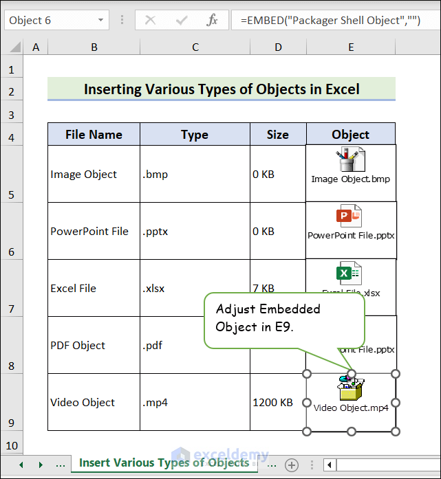 Insert Video File as an Object in Excel