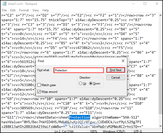 30- finding Protection in the Find what box