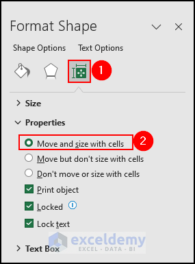 30- marking move and size with cells option from Size and Properties