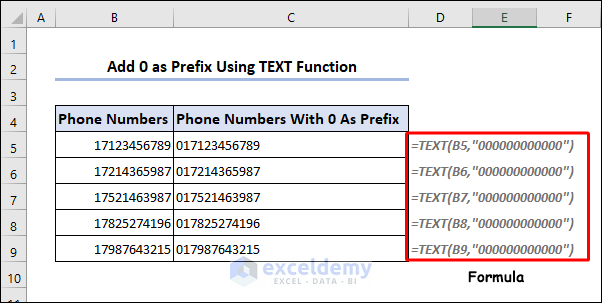 Add 0 as prefix using TEXT function
