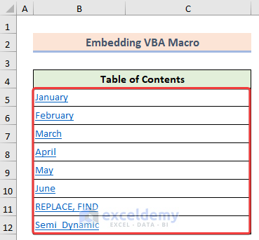 Final output with creating a dynamic table of contents using VBA