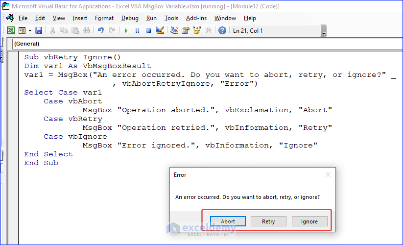 Overview of vbAbortRetryIgnore Option in VBA