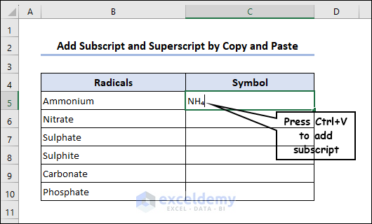 Copy and paste subscript