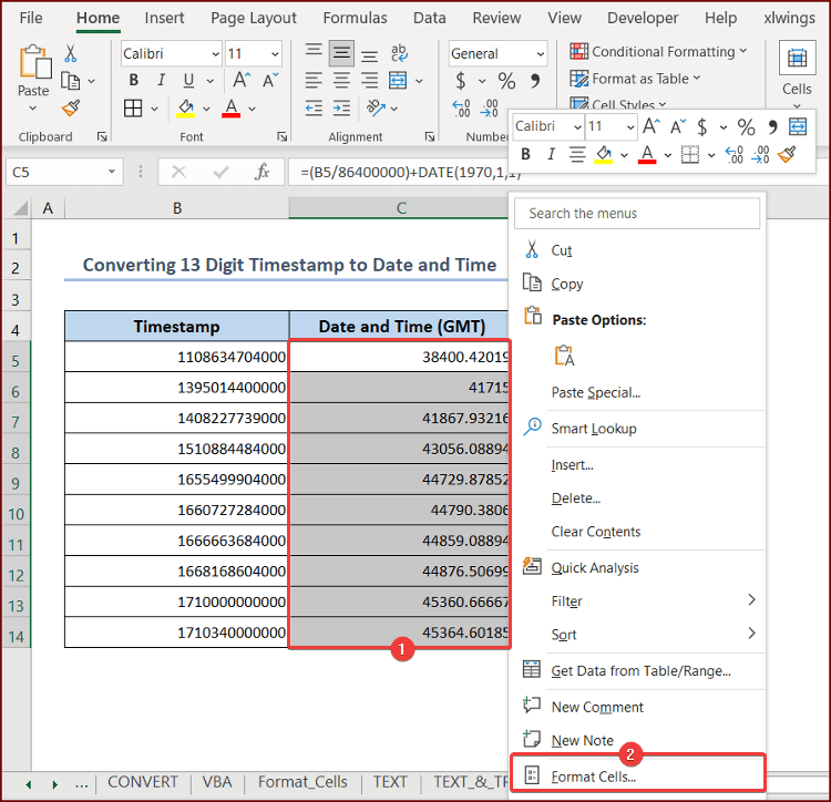 Selecting Format Cells Option