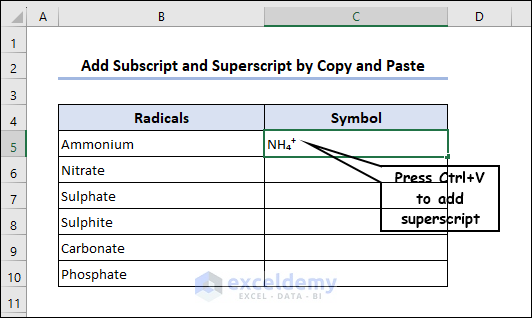 Copy and paste superscript