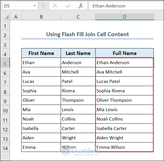 Use Flash Fill to Join Cell Content