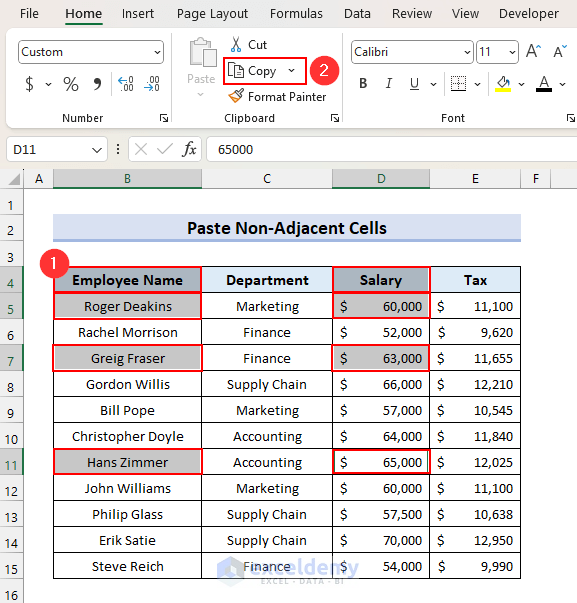 Copy Non-adjacent Cells from Same Row or Columns