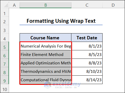 selecting the dataset for wrap text