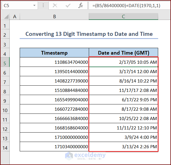 Converting 13 Digit Timestamp to Date and Time