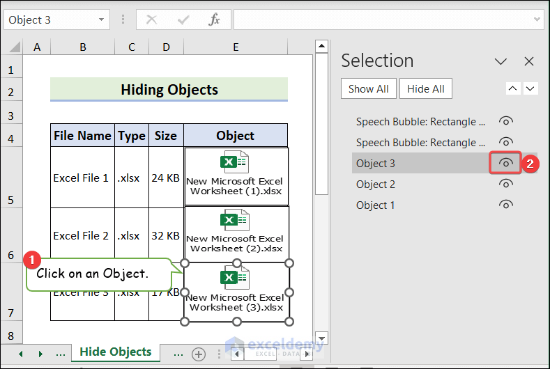 Hide Objects in Excel