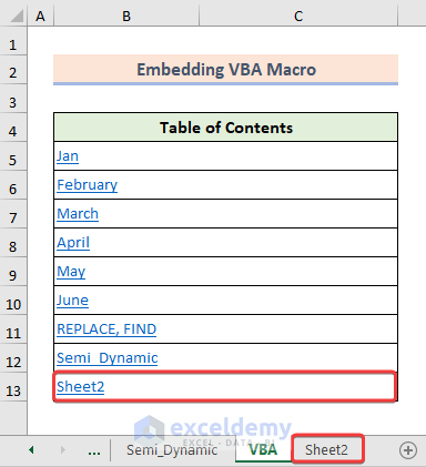 Automatic adding of new worksheet name inside the dynamic table of content sheet