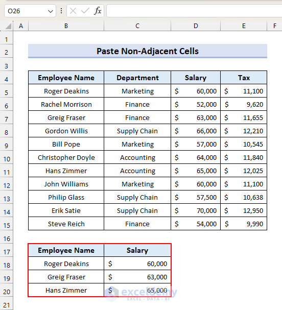 Output of Pasting Non-Adjacent Cells from Same Row or Column