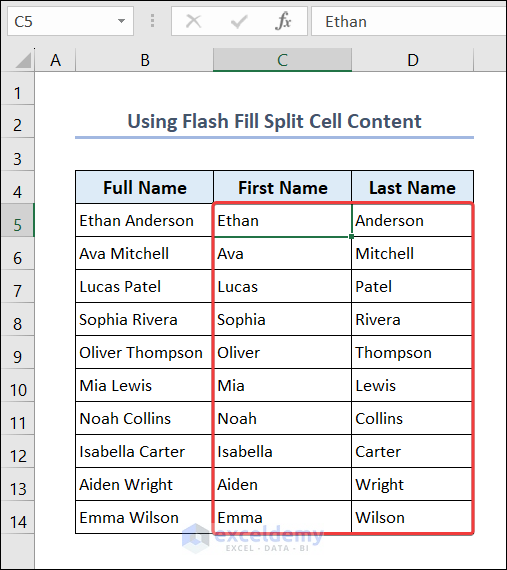 Use Flash Fill to Split Cell Content