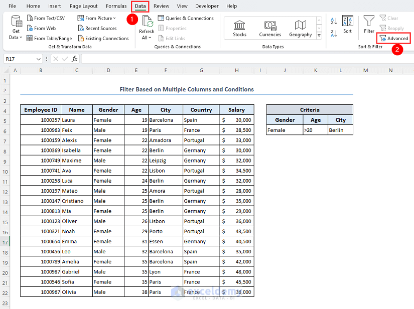 Using Advanced filter feature to organize data in Excel